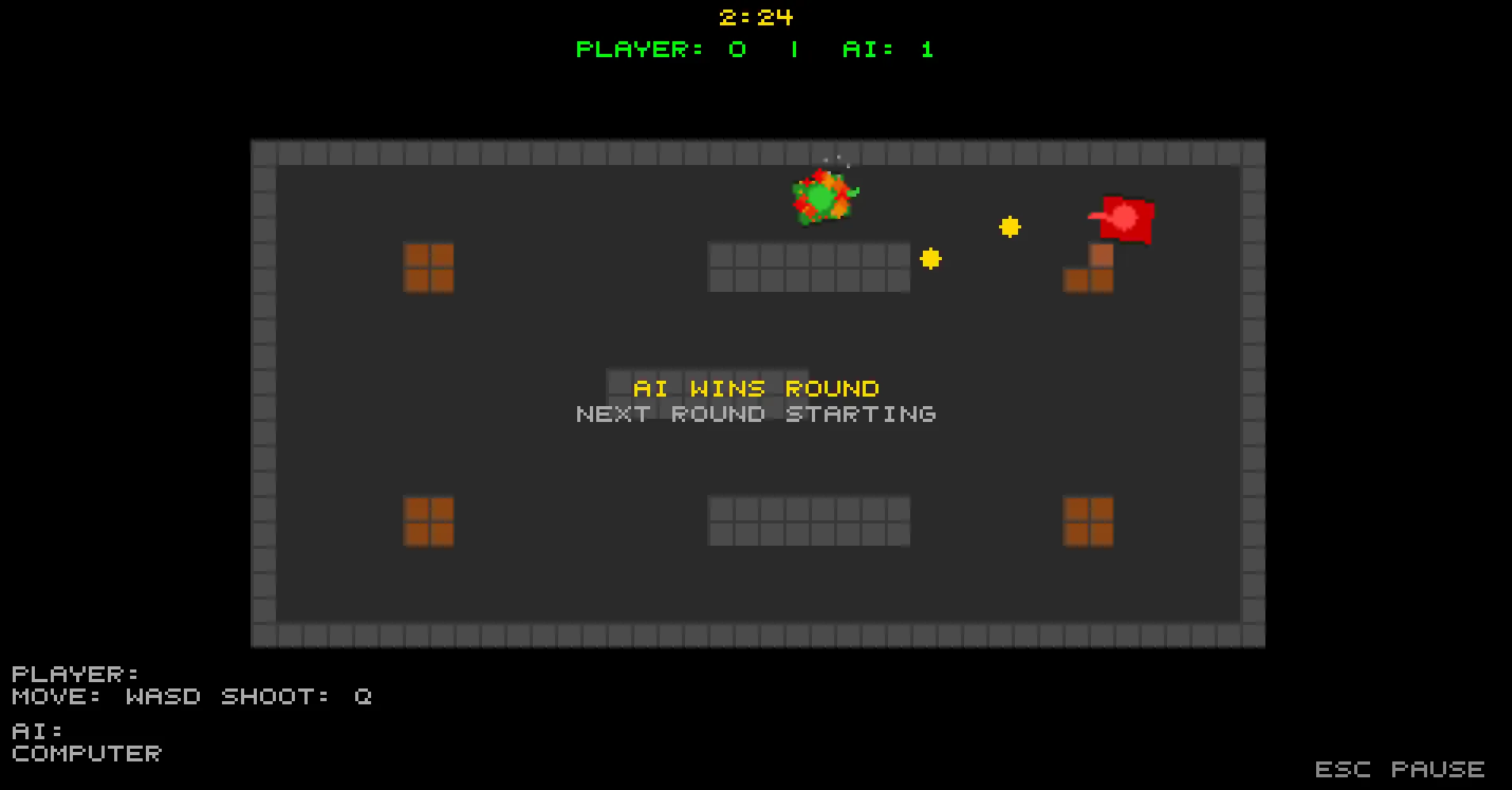 TankTussle single-player match against AI with projectiles and particles