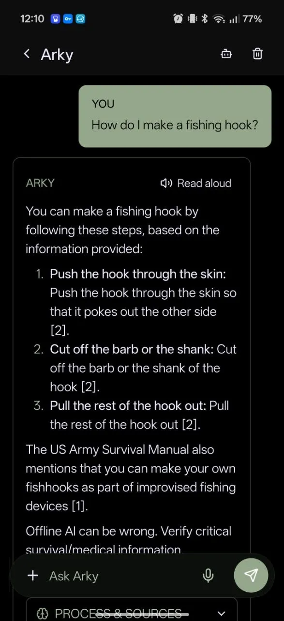 Ask Arky on-device assistant answering from offline sources