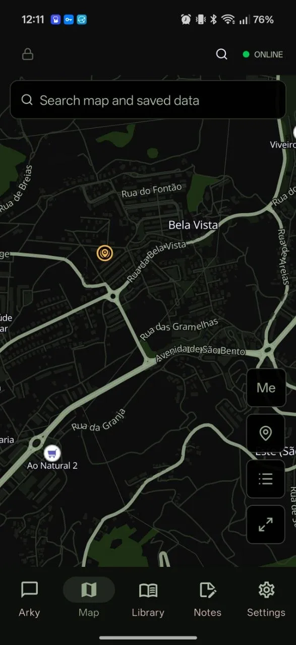 Ark offline map with saved data and navigation controls
