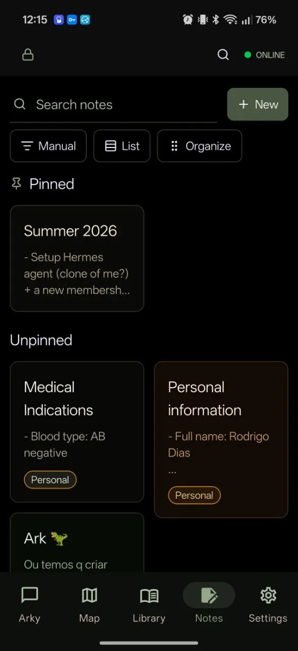 Ark private notes and document workspace