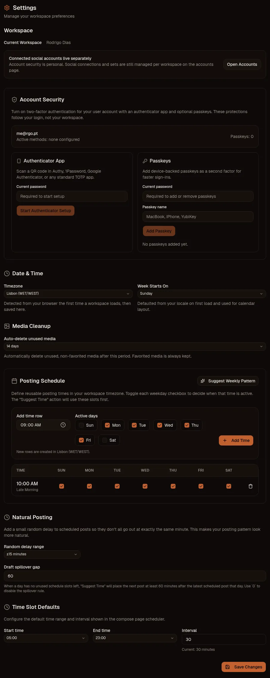 OpenPost settings